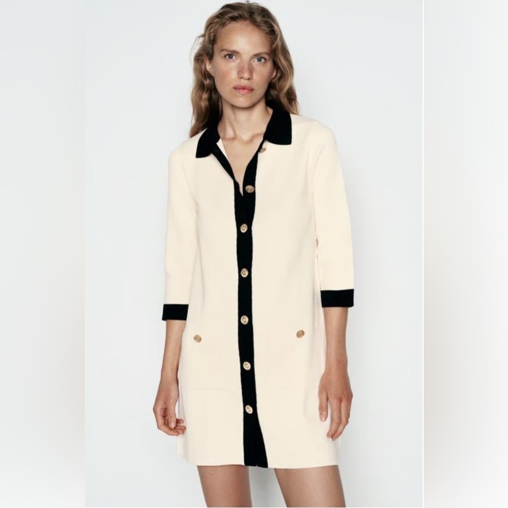 Zara Below The Elbow Sleeve Short Knit Dress Size M